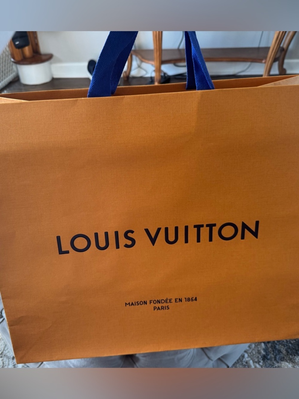 NWOT Louis Vuitton Signature Orange Tote/Gift Bag Large with Blue Ribbon Handles
